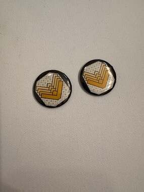 Set of 2 Vintage 1" Buttons Black/Yellow Abstract Pins